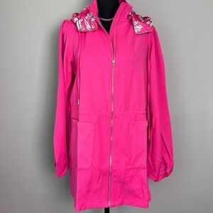 C. Wonder Christian Siriano Jacket Women Med Floral‎ Hood Anorak Bright Dopamine